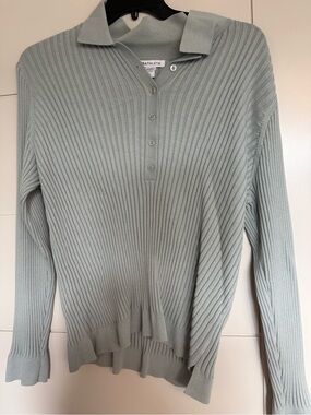 Athleta Women's Sage Green Ribbed Polo Sweater
